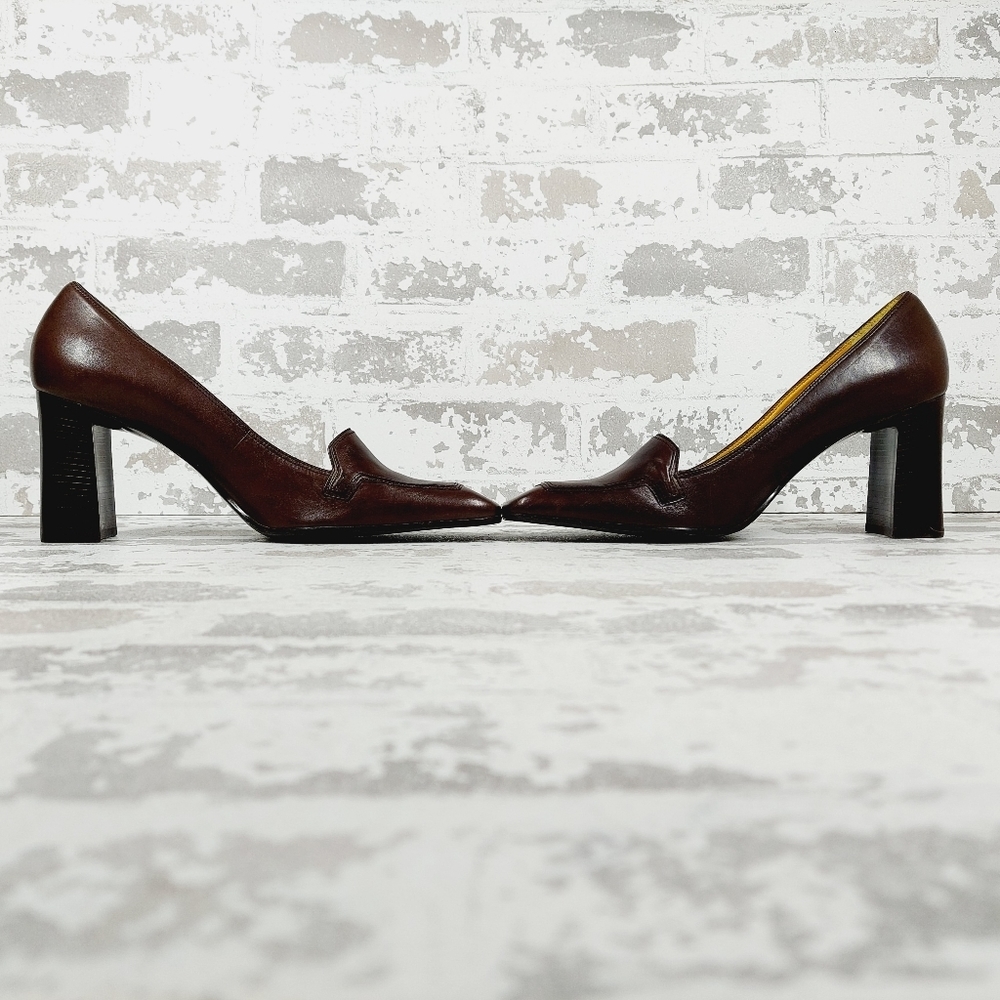 Nine West Nehemy Brown Leather Slip On Square Toe Block Heel shoes - Picture 7 of 12